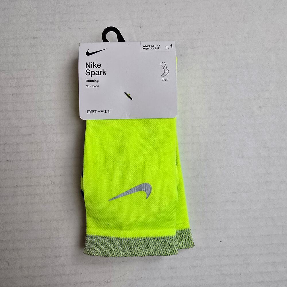 Nike Spark Running Crew Socks Size W9.5-11/M8-9.5 Volt Cushioned Dri-Fit